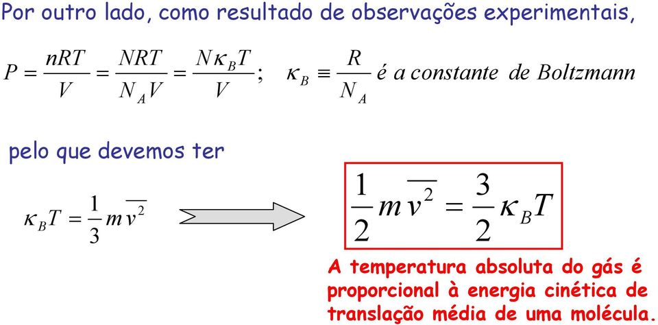 deemos ter κ T 3 m m 3 κ T A temperatura absoluta do gás é