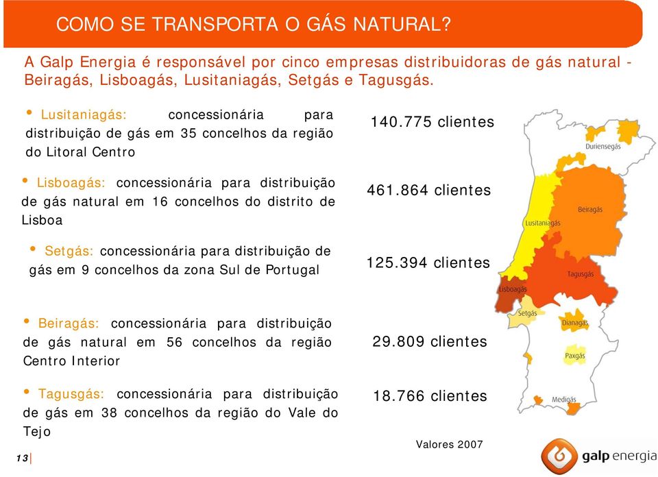 de Lisboa Setgás: concessionária para distribuição de gás em 9 concelhos da zona Sul de Portugal 140.775 clientes 461.864 clientes 125.