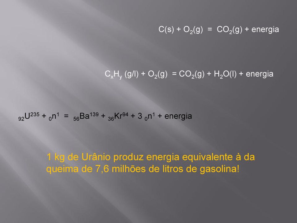+ 36 Kr 94 + 3 0 n 1 + energia 1 kg de Urânio produz energia