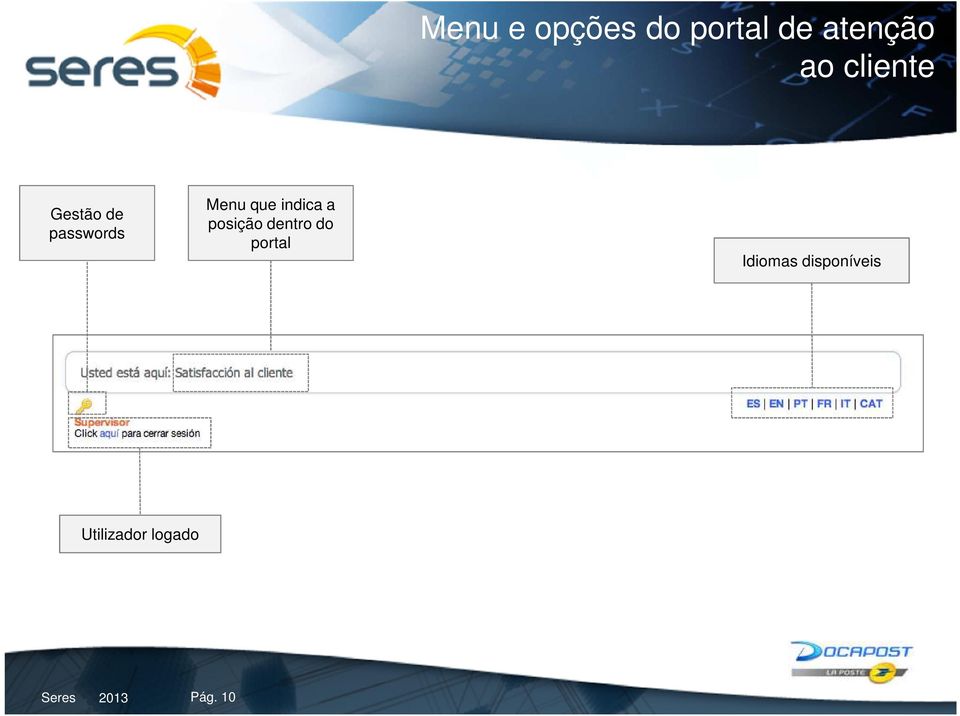 indica a posição dentro do portal Idiomas