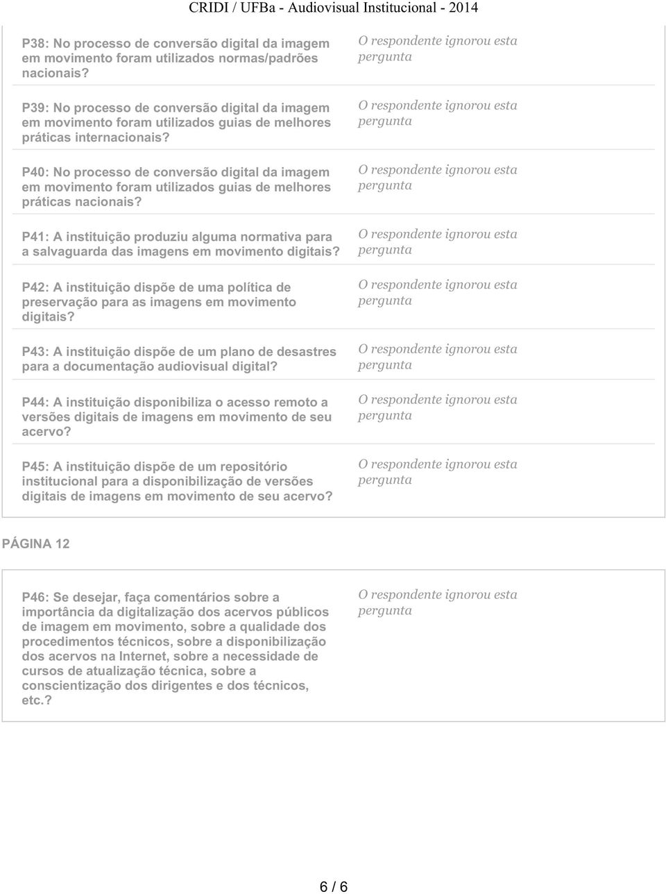 P40: No processo de conversão digital da imagem em movimento foram utilizados guias de melhores práticas nacionais?