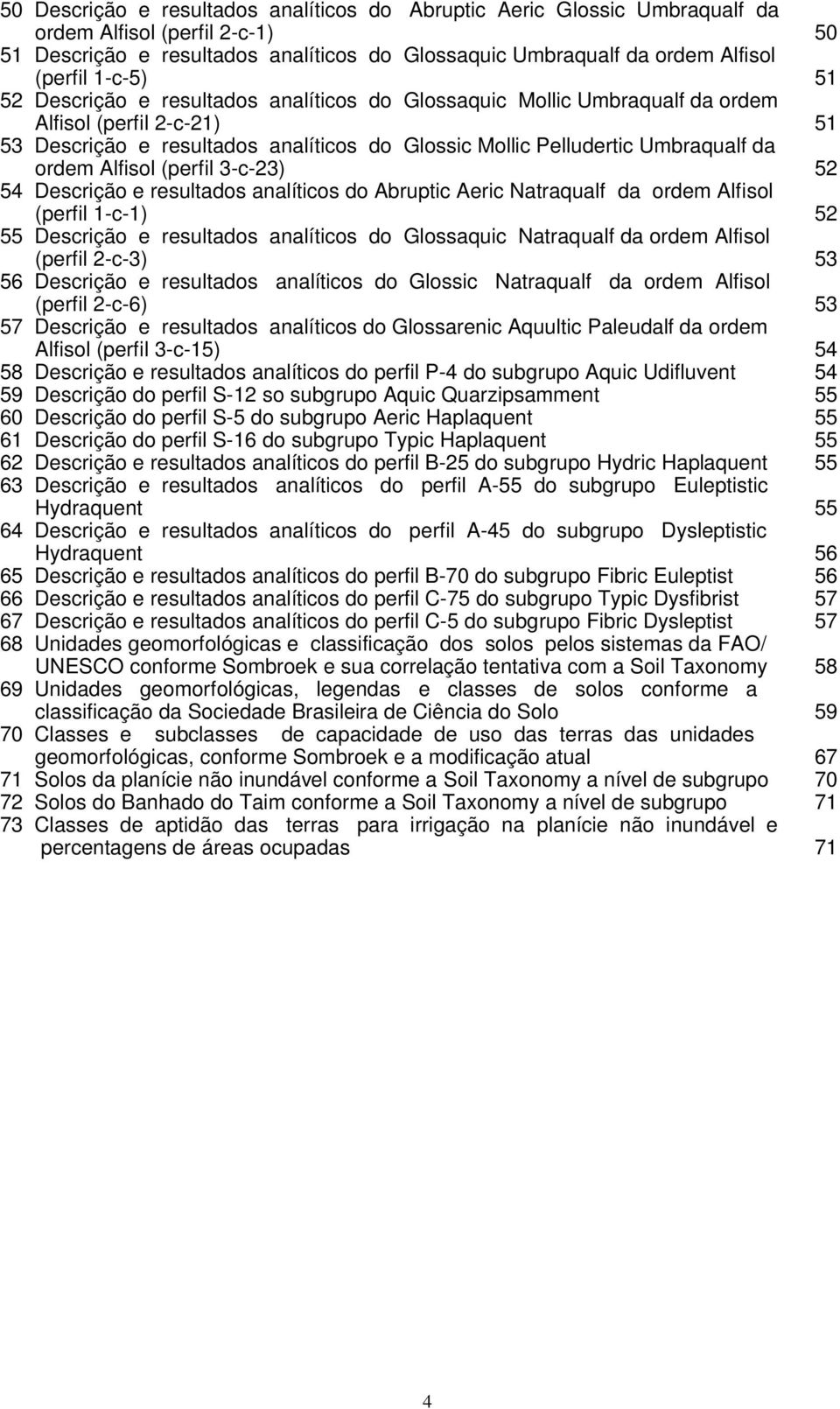 ordem Alfisol (perfil 3-c-23) 52 54 Descrição e resultados analíticos do Abruptic Aeric Natraqualf da ordem Alfisol (perfil 1-c-1) 52 55 Descrição e resultados analíticos do Glossaquic Natraqualf da