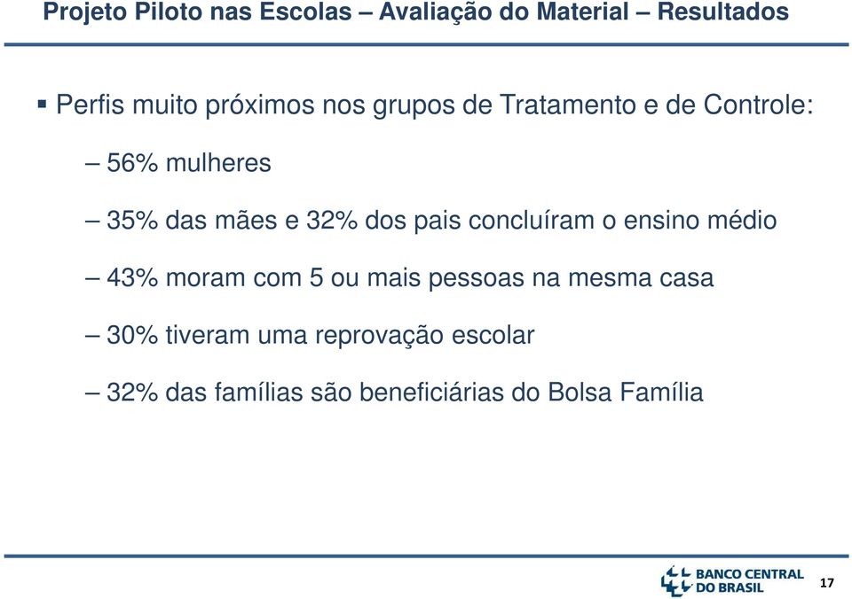 dos pais concluíram o ensino médio 43% moram com 5 ou mais pessoas na mesma casa