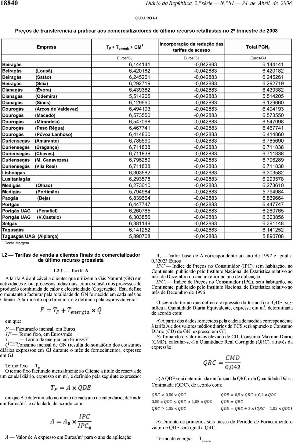 industriais, com exclusão dos processos de produção combinada de calor e electricidade (Cogeração). Esta define o montante a facturar pela totalidade do GN fornecido em cada mês ao Cliente.