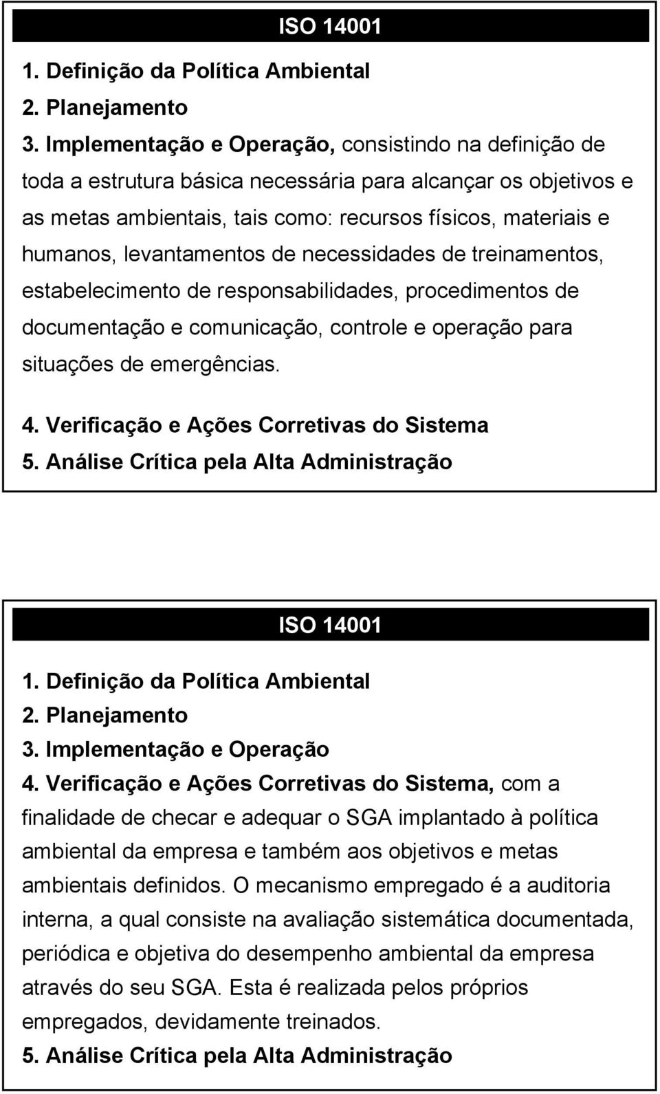 levantamentos de necessidades de treinamentos, estabelecimento de responsabilidades, procedimentos de documentação e comunicação, controle e operação para situações de emergências. 4.