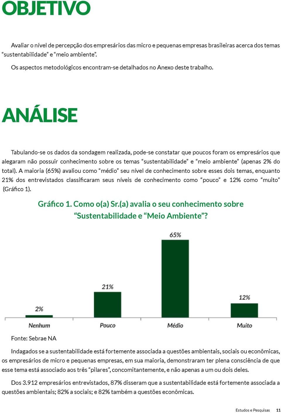 ANÁLISE Tabulando-se os dados da sondagem realizada, pode-se constatar que poucos foram os empresários que alegaram não possuir conhecimento sobre os temas sustentabilidade e meio ambiente (apenas 2%