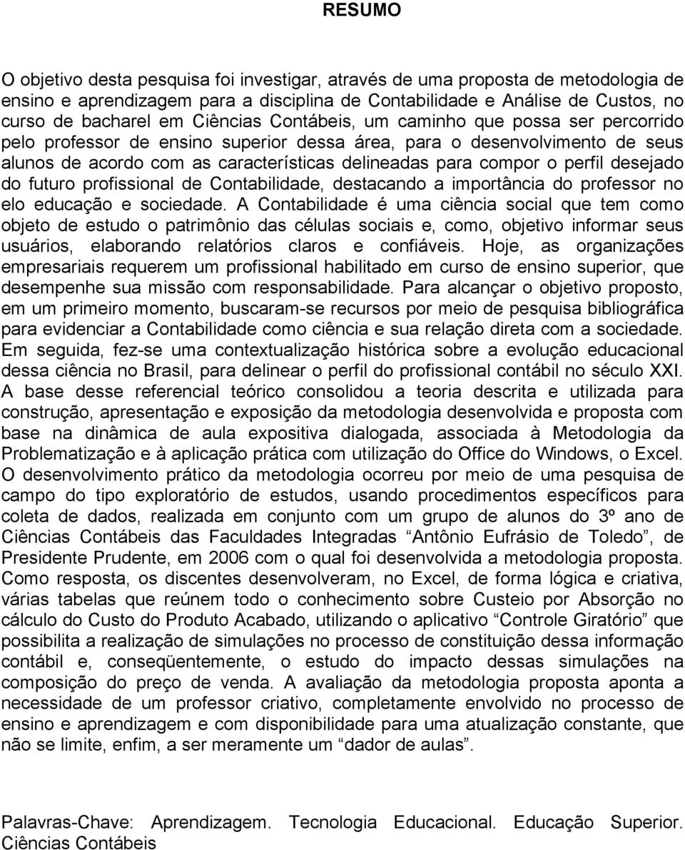 perfil desejado do futuro profissional de Contabilidade, destacando a importância do professor no elo educação e sociedade.