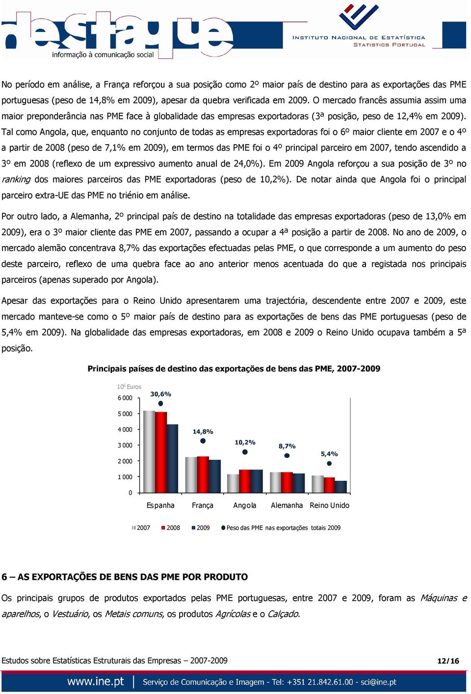 Tal como Angola, que, enquanto no conjunto de todas as empresas exportadoras foi o 6º maior cliente em 2007 e o 4º a partir de 2008 (peso de 7,1% em 2009), em termos das PME foi o 4º principal