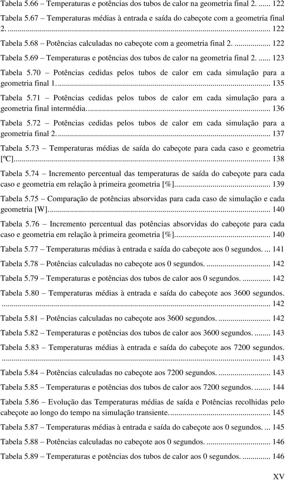 ... 135 Tabela 5.71 Potências cedidas pelos tubos de calor em cada simulação para a geometria final intermédia.... 136 Tabela 5.