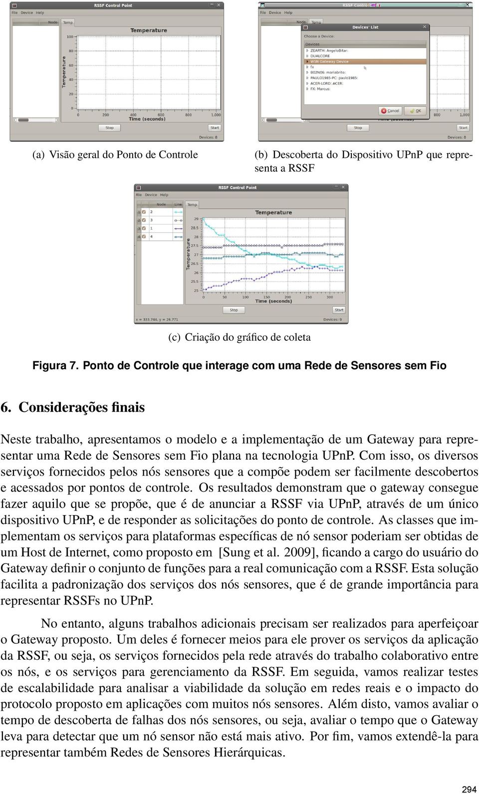 Considerações finais Neste trabalho, apresentamos o modelo e a implementação de um Gateway para representar uma Rede de Sensores sem Fio plana na tecnologia UPnP.