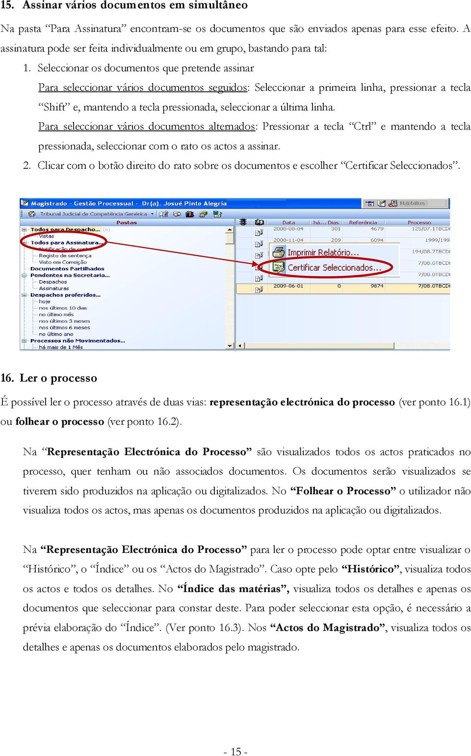 Seleccionar os documentos que pretende assinar Para seleccionar vários documentos seguidos: Seleccionar a primeira linha, pressionar a tecla Shift e, mantendo a tecla pressionada, seleccionar a