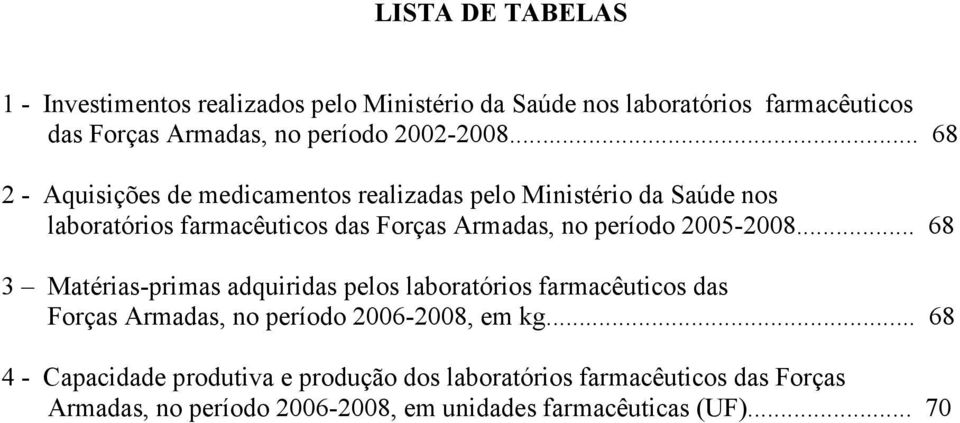 .. 68 2 - Aquisições de medicamentos realizadas pelo Ministério da Saúde nos laboratórios farmacêuticos das Forças Armadas, no período