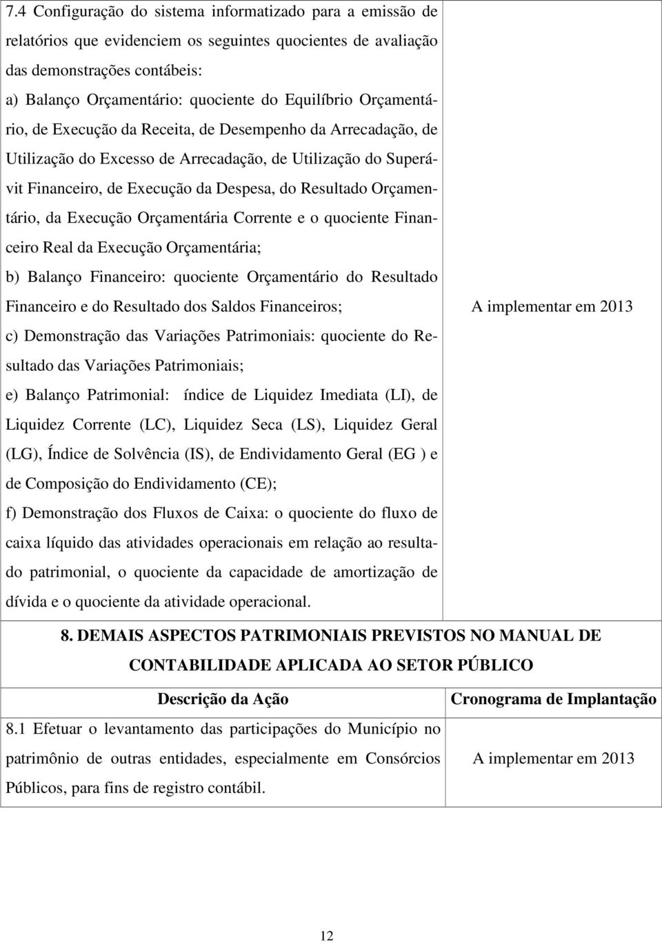 Orçamentário, da Execução Orçamentária Corrente e o quociente Financeiro Real da Execução Orçamentária; b) Balanço Financeiro: quociente Orçamentário do Resultado Financeiro e do Resultado dos Saldos