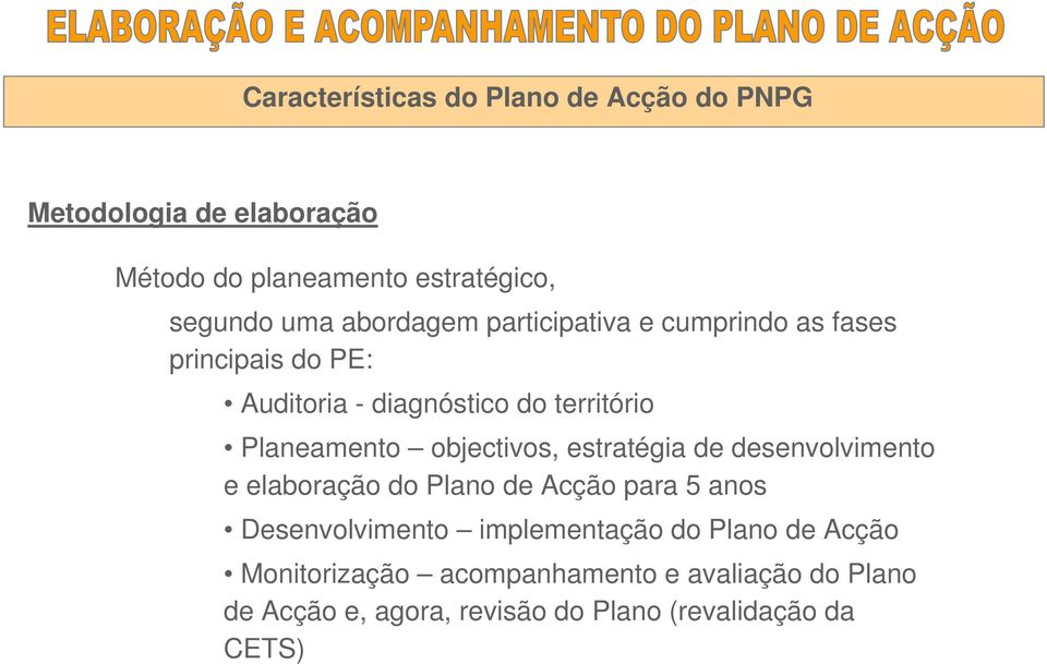 objectivos, estratégia de desenvolvimento e elaboração do Plano de Acção para 5 anos Desenvolvimento implementação