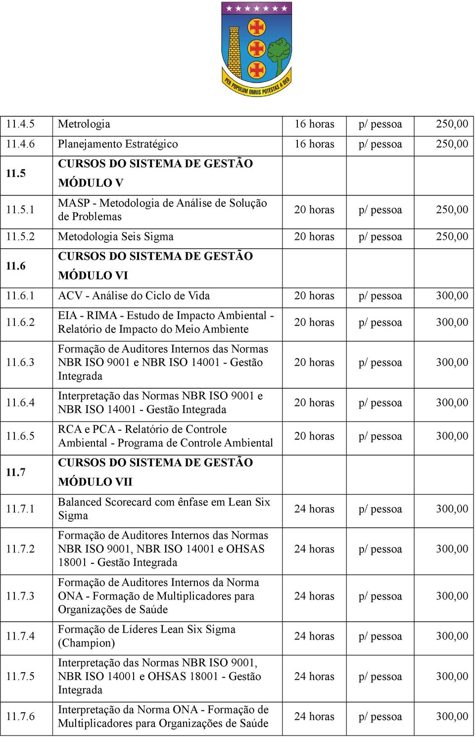 11.7.1 11.7.2 11.7.3 11.7.4 11.7.5 11.7.6 EIA - RIMA - Estudo de Impacto Ambiental - Relatório de Impacto do Meio Ambiente Formação de Auditores Internos das Normas NBR ISO 9001 e NBR ISO 14001 -