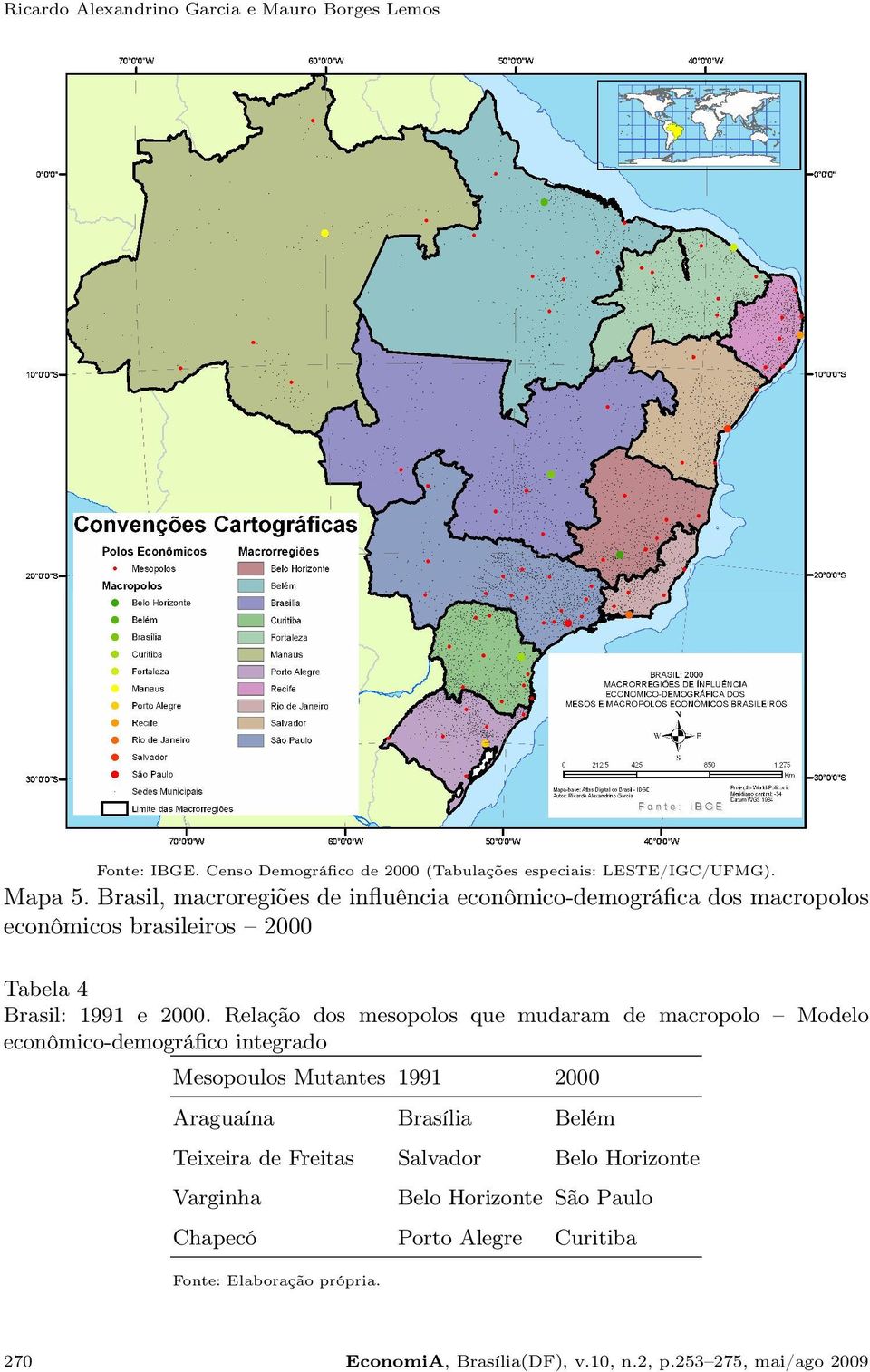 Relação dos mesopolos que mudaram de macropolo Modelo econômico-demográfico integrado Mesopoulos Mutantes 1991 2000 Araguaína Brasília Belém Teixeira