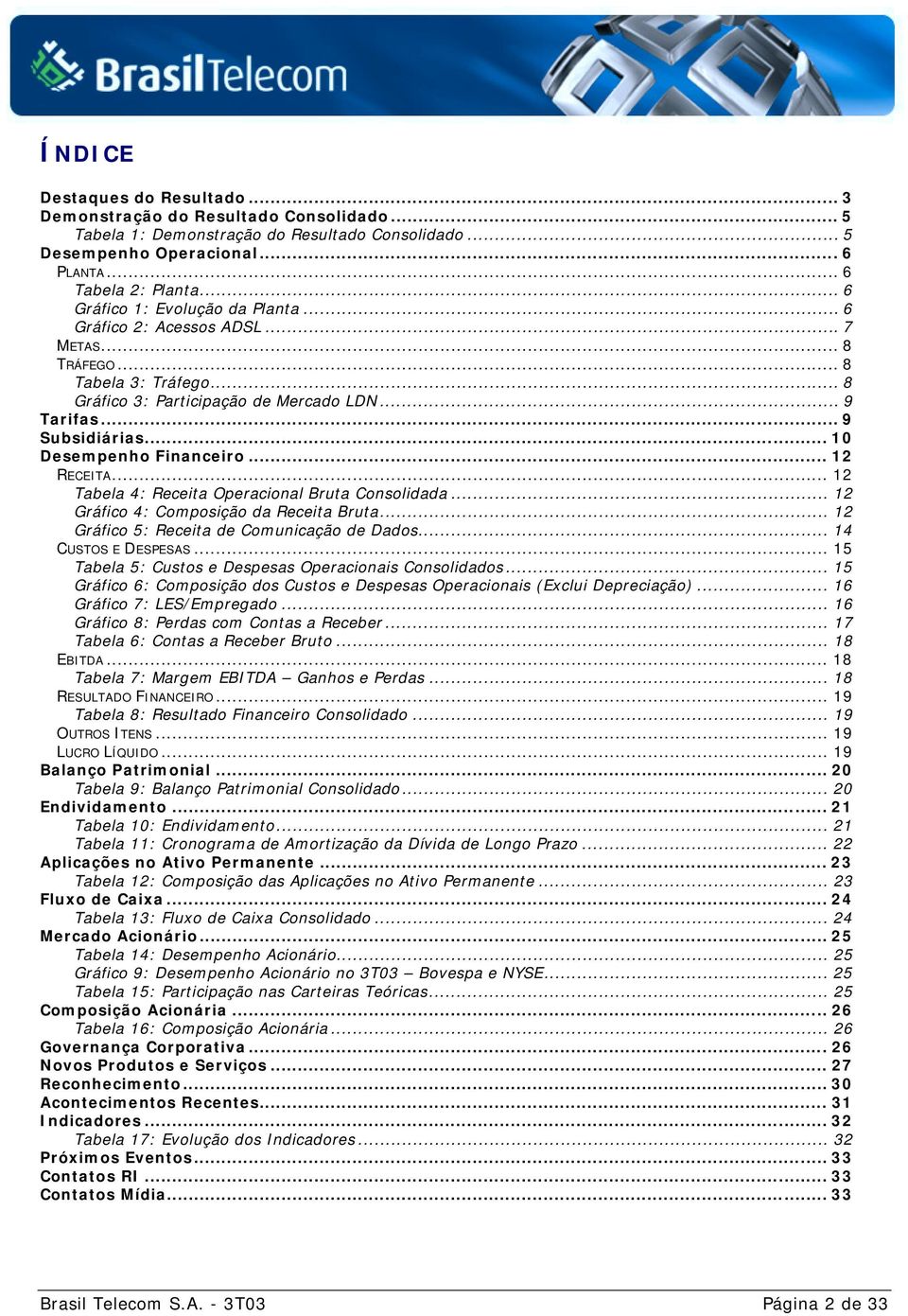 .. 10 Desempenho Financeiro... 12 RECEITA... 12 Tabela 4: Receita Operacional Bruta Consolidada... 12 Gráfico 4: Composição da Receita Bruta... 12 Gráfico 5: Receita de Comunicação de Dados.