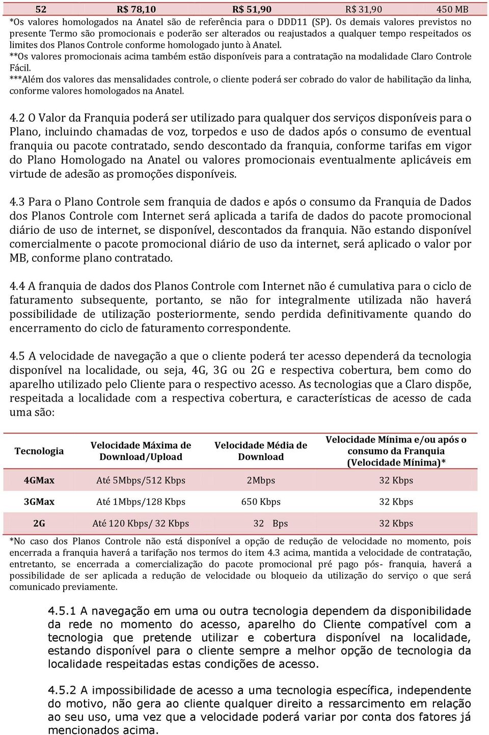 **Os valores promocionais acima também estão disponíveis para a contratação na modalidade Claro Controle Fácil.