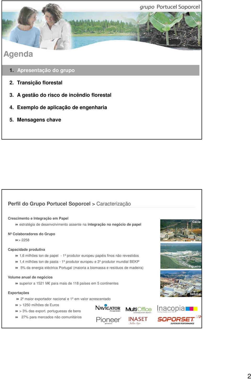 Grupo > 2258 Capacidade produtiva 1,6 milhões ton de papel - 1º produtor europeu papéis finos não revestidos 1,4 milhões ton de pasta - 1º produtor europeu e 3º produtor mundial BEKP 5% da energia