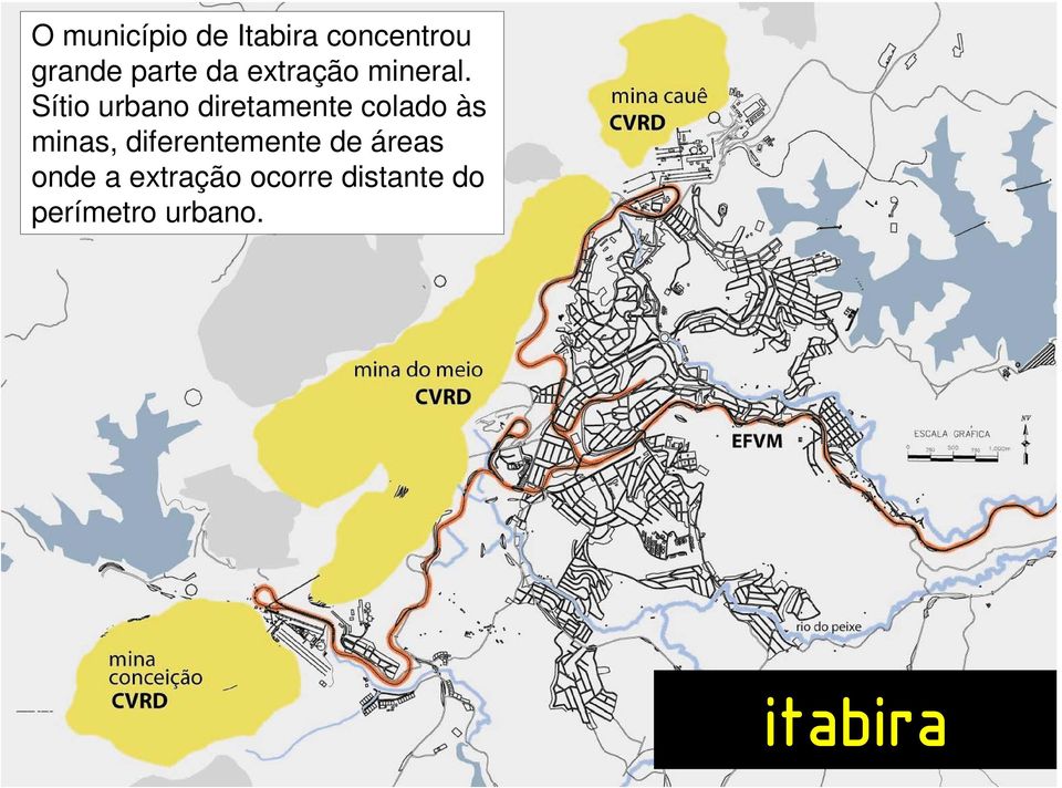 Sítio urbano diretamente colado às minas,