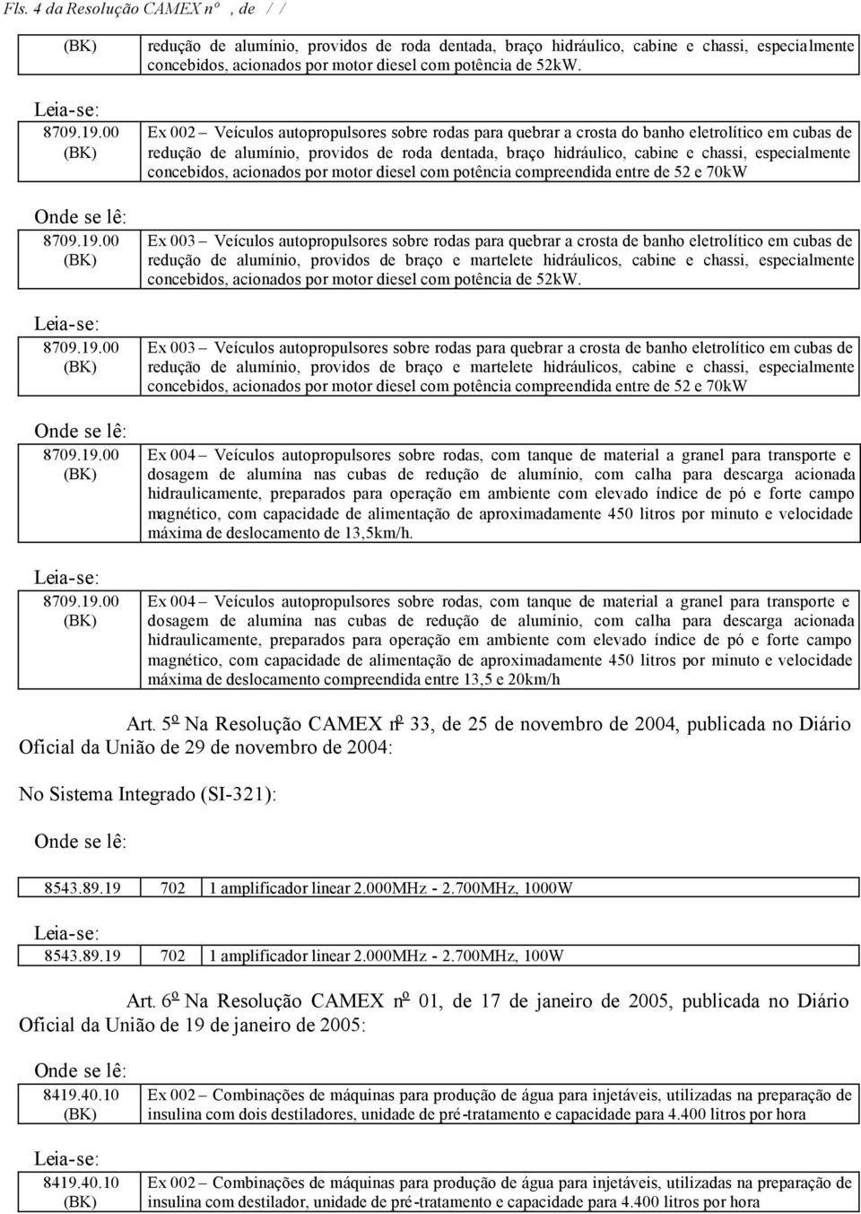 concebidos, acionados por motor diesel com potência compreendida entre de 52 e 70kW Ex 003 Veículos autopropulsores sobre rodas para quebrar a crosta de banho eletrolítico em cubas de redução de