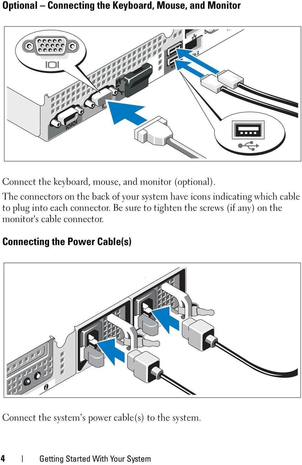 The connectors on the back of your system have icons indicating which cable to plug into each