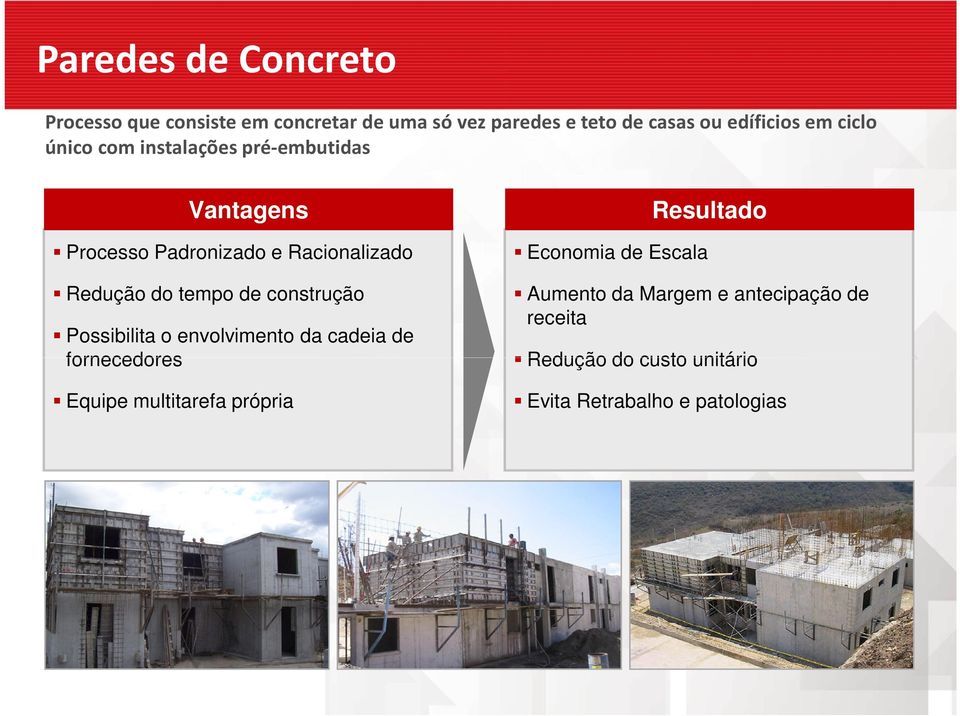 de Escala Redução do tempo de construção Aumento da Margem e antecipação de receita Possibilita o