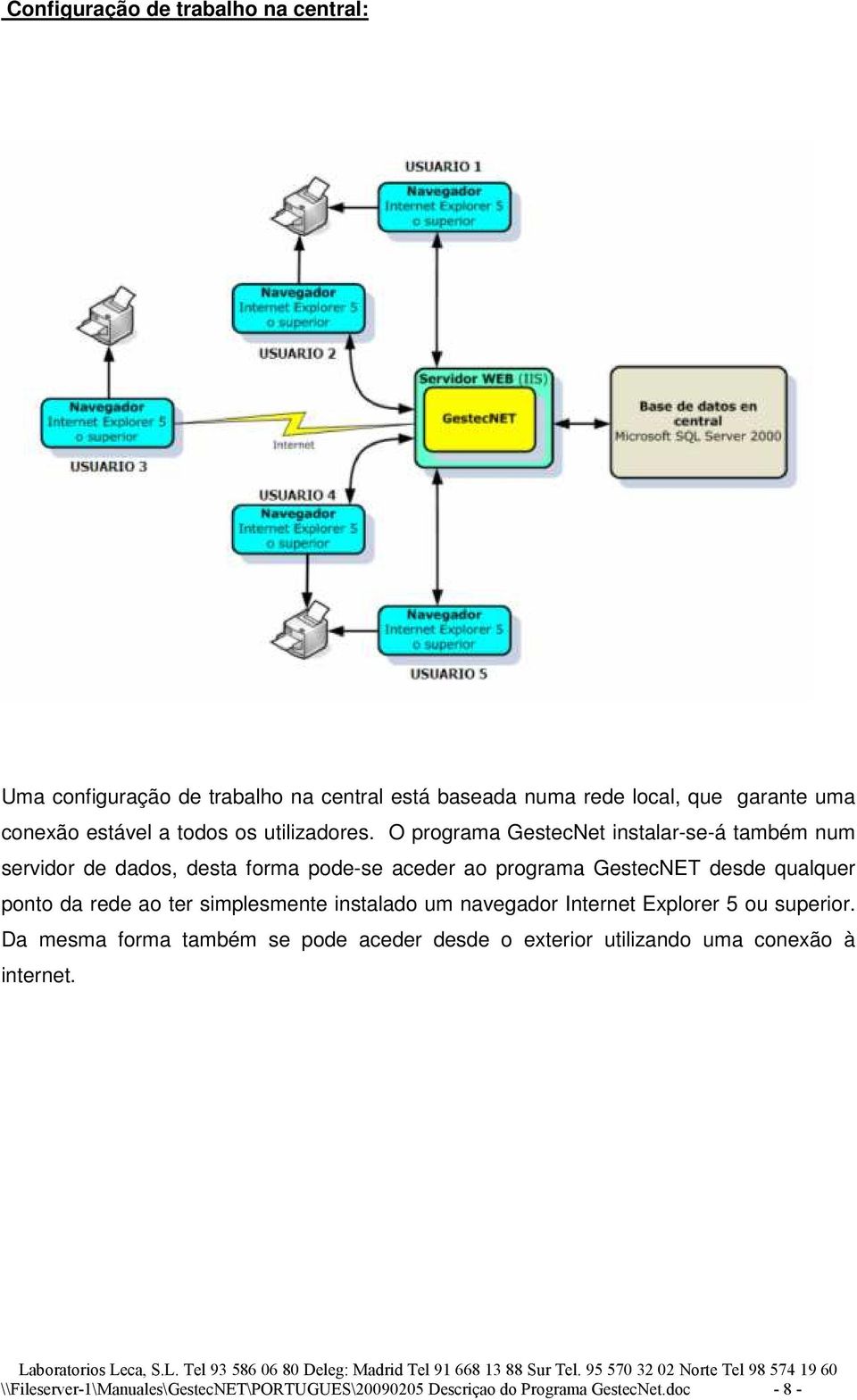 O programa GestecNet instalar-se-á também num servidor de dados, desta forma pode-se aceder ao programa GestecNET desde qualquer ponto da