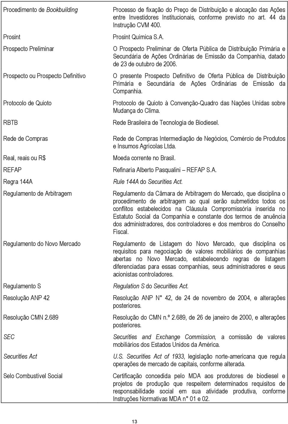 689 SEC Securities Act Selo Combustível Social Processo de fixação do Preço de Distribuição e alocação das Ações entre Investidores Institucionais, conforme previsto no art. 44 da Instrução CVM 400.