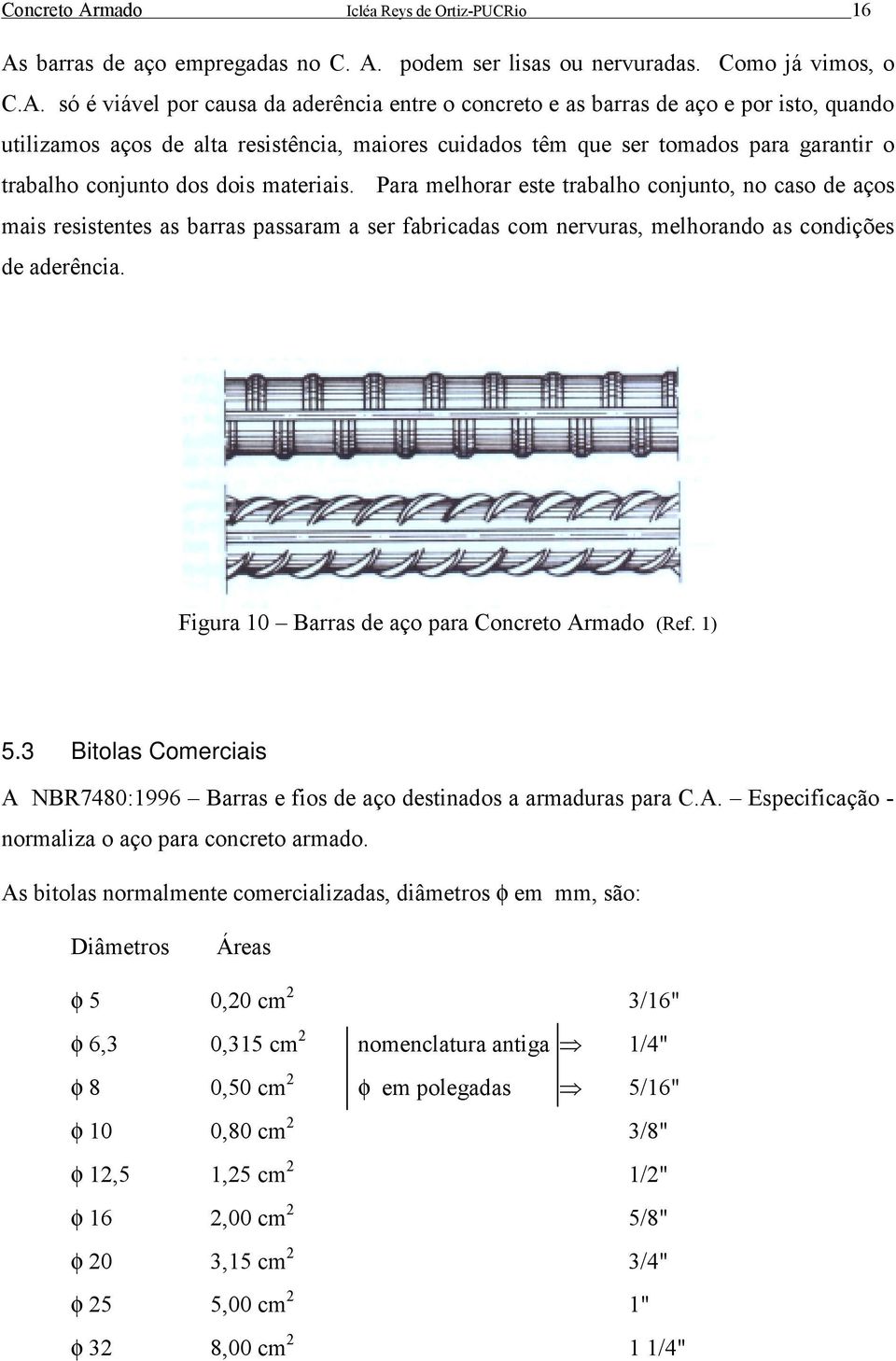 barras de aço empregadas no C. A.