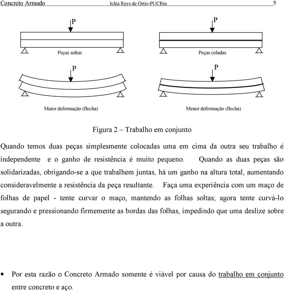 Quando as duas peças são solidarizadas, obrigando-se a que trabalhem juntas, há um ganho na altura total, aumentando consideravelmente a resistência da peça resultante.