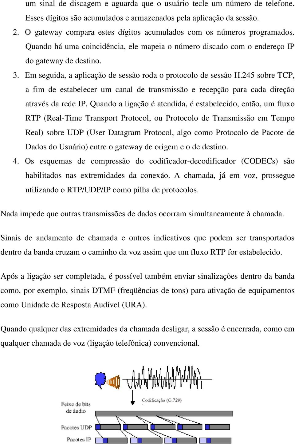 Em seguida, a aplicação de sessão roda o protocolo de sessão H.245 sobre TCP, a fim de estabelecer um canal de transmissão e recepção para cada direção através da rede IP.