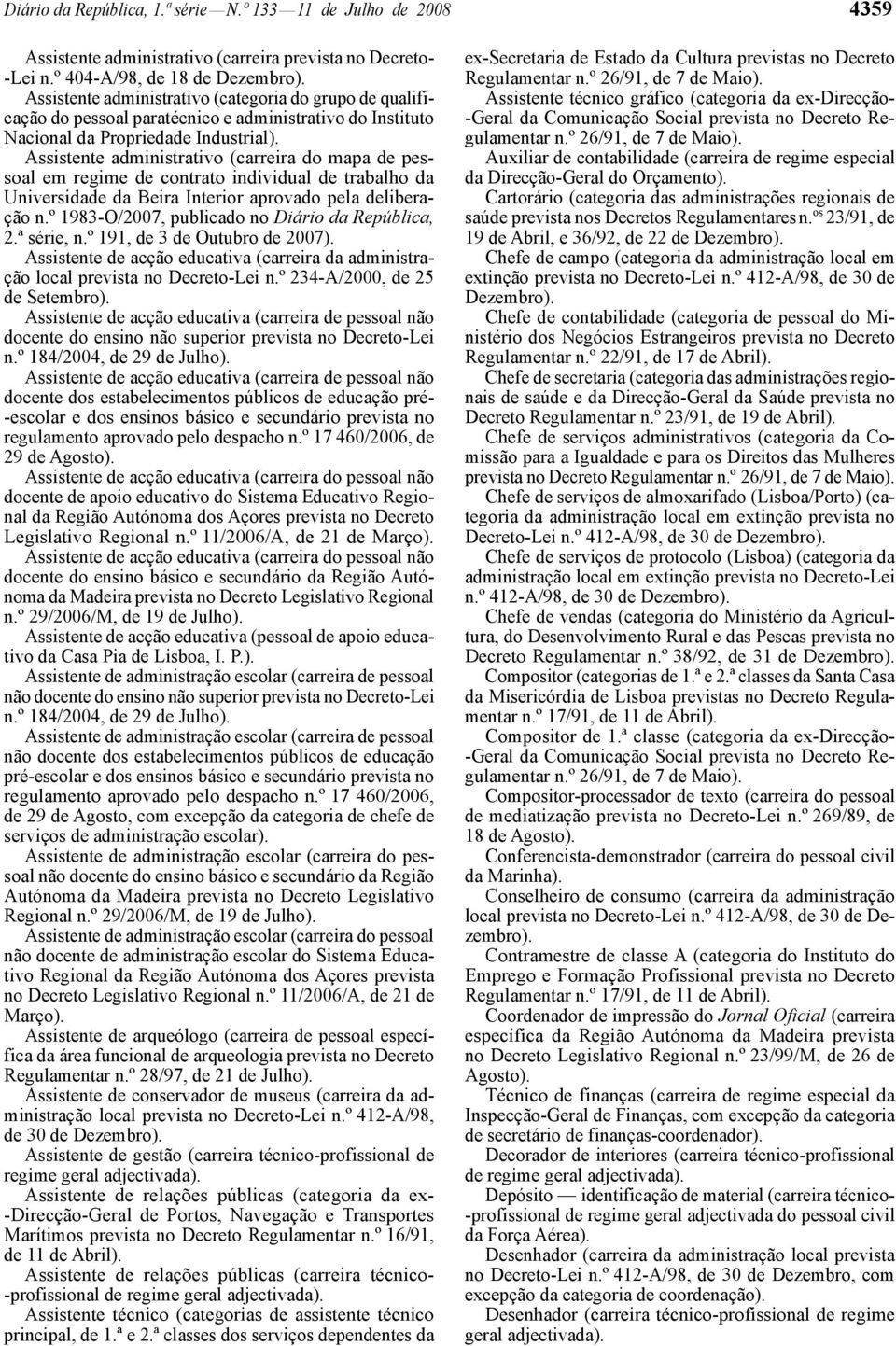 Assistente administrativo (carreira do mapa de pessoal em regime de contrato individual de trabalho da Universidade da Beira Interior aprovado pela deliberação n.