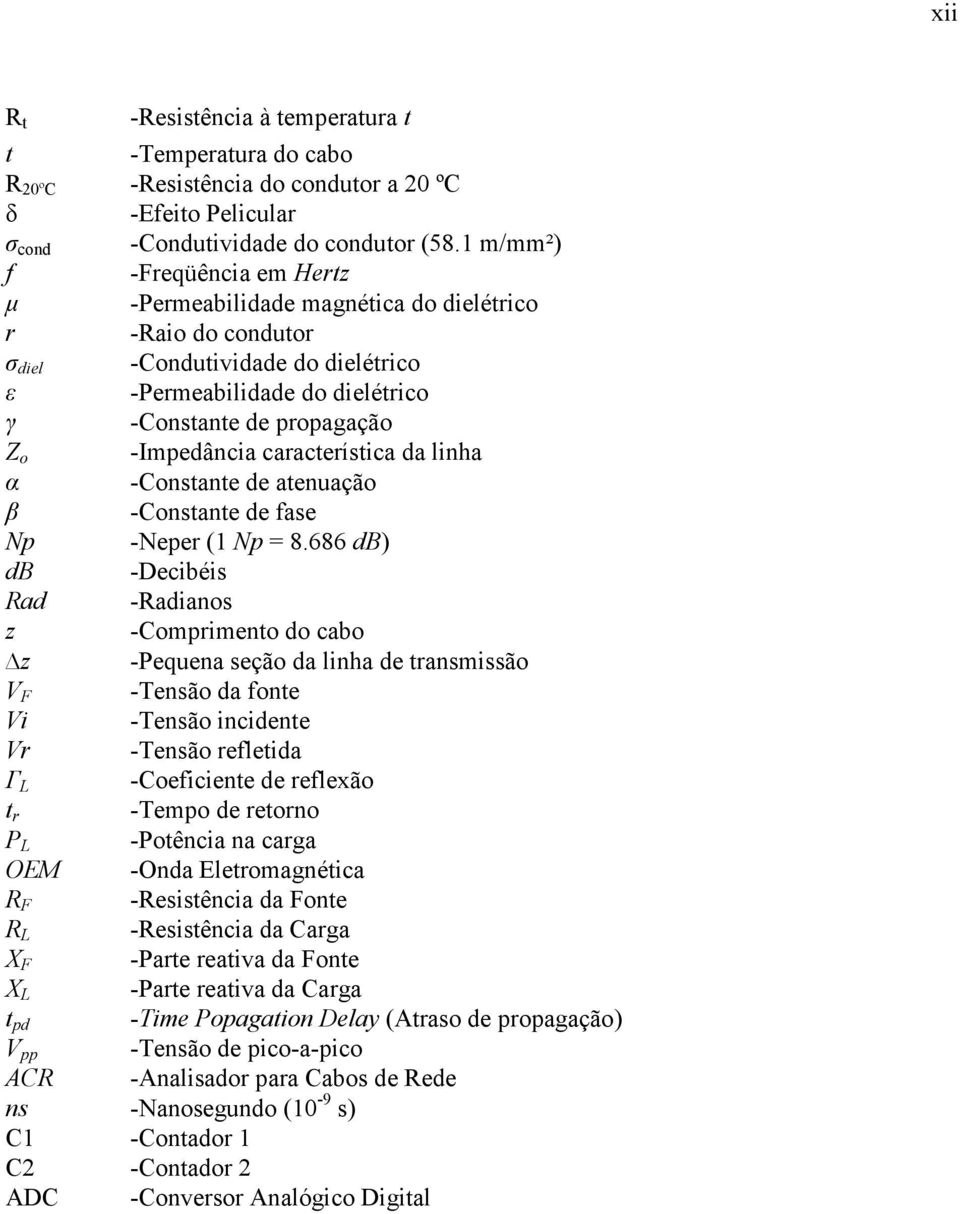 caracerísica da linha α -Consane de aenuação β -Consane de fase Np -Neper 1 Np = 8.