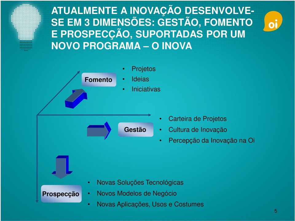 Carteira de Projetos Cultura de Inovação Percepção da Inovação na Oi Prospecção