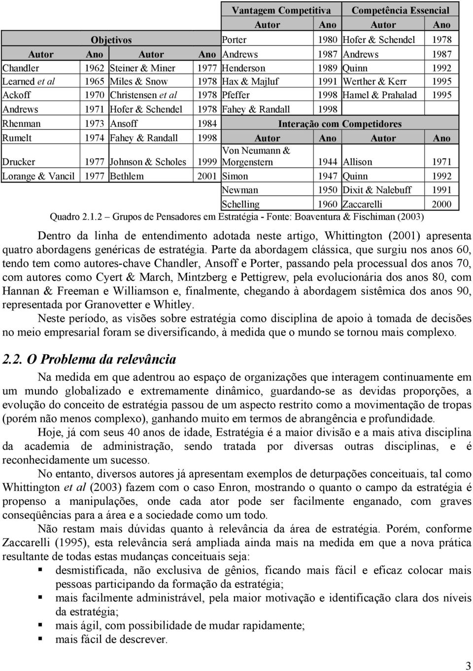 Fahey & Randall 1998 Rhenman 1973 Ansoff 1984 Interação com Competidores Rumelt 1974 Fahey & Randall 1998 Autor Ano Autor Ano Von Neumann & Drucker 1977 Johnson & Scholes 1999 Morgenstern 1944