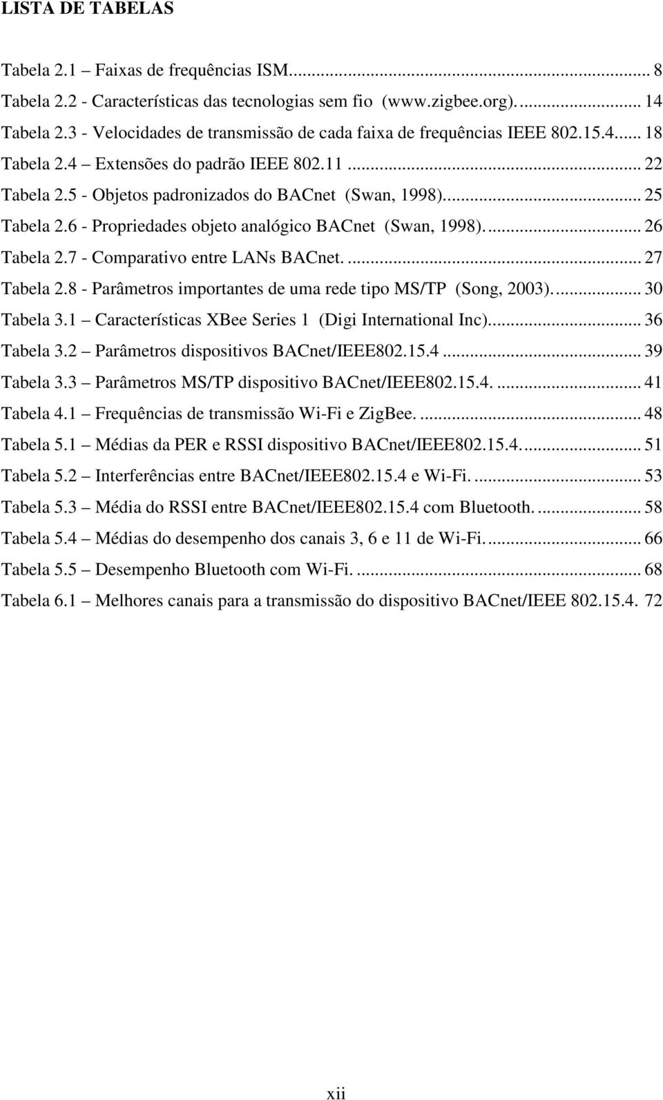 6 - Propriedades objeto analógico BACnet (Swan, 1998)... 26 Tabela 2.7 - Comparativo entre LANs BACnet.... 27 Tabela 2.8 - Parâmetros importantes de uma rede tipo MS/TP (Song, 2003)... 30 Tabela 3.