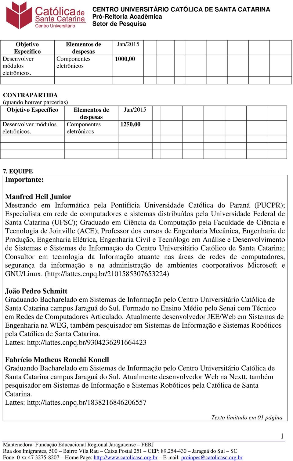 EQUIPE Importante: Manfred Heil Junior Mestrando em Informática pela Pontifícia Universidade Católica do Paraná (PUCPR); Especialista em rede de computadores e sistemas distribuídos pela Universidade