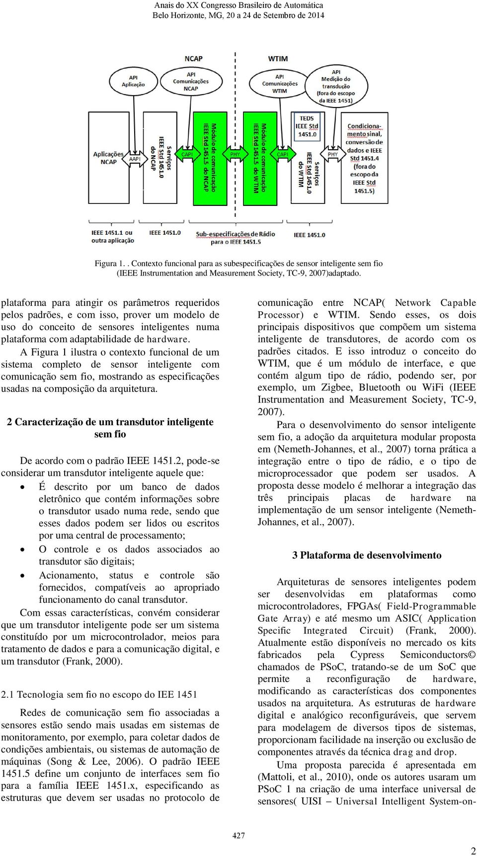 A Figura 1 ilustra o contexto funcional de um sistema completo de sensor inteligente com comunicação sem fio, mostrando as especificações usadas na composição da arquitetura.