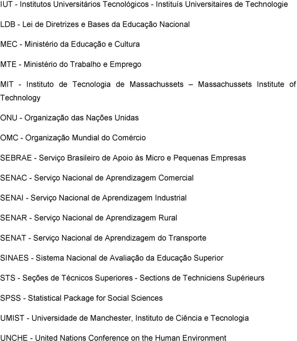 Brasileiro de Apoio às Micro e Pequenas Empresas SENAC - Serviço Nacional de Aprendizagem Comercial SENAI - Serviço Nacional de Aprendizagem Industrial SENAR - Serviço Nacional de Aprendizagem Rural