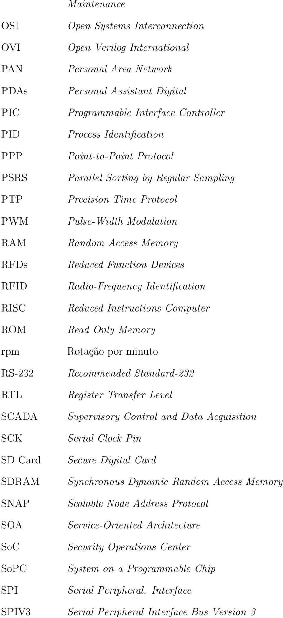 Pulse-Width Modulation Random Access Memory Reduced Function Devices Radio-Frequency Identification Reduced Instructions Computer Read Only Memory Rotação por minuto Recommended Standard-232 Register