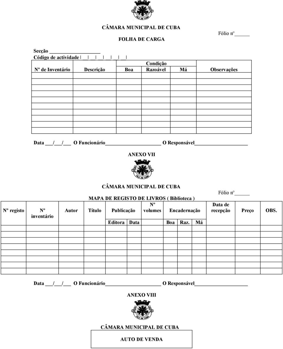 MAPA DE REGISTO DE LIVROS ( Biblioteca ) Nº Autor Título Publicação volumes Encadernação Editora