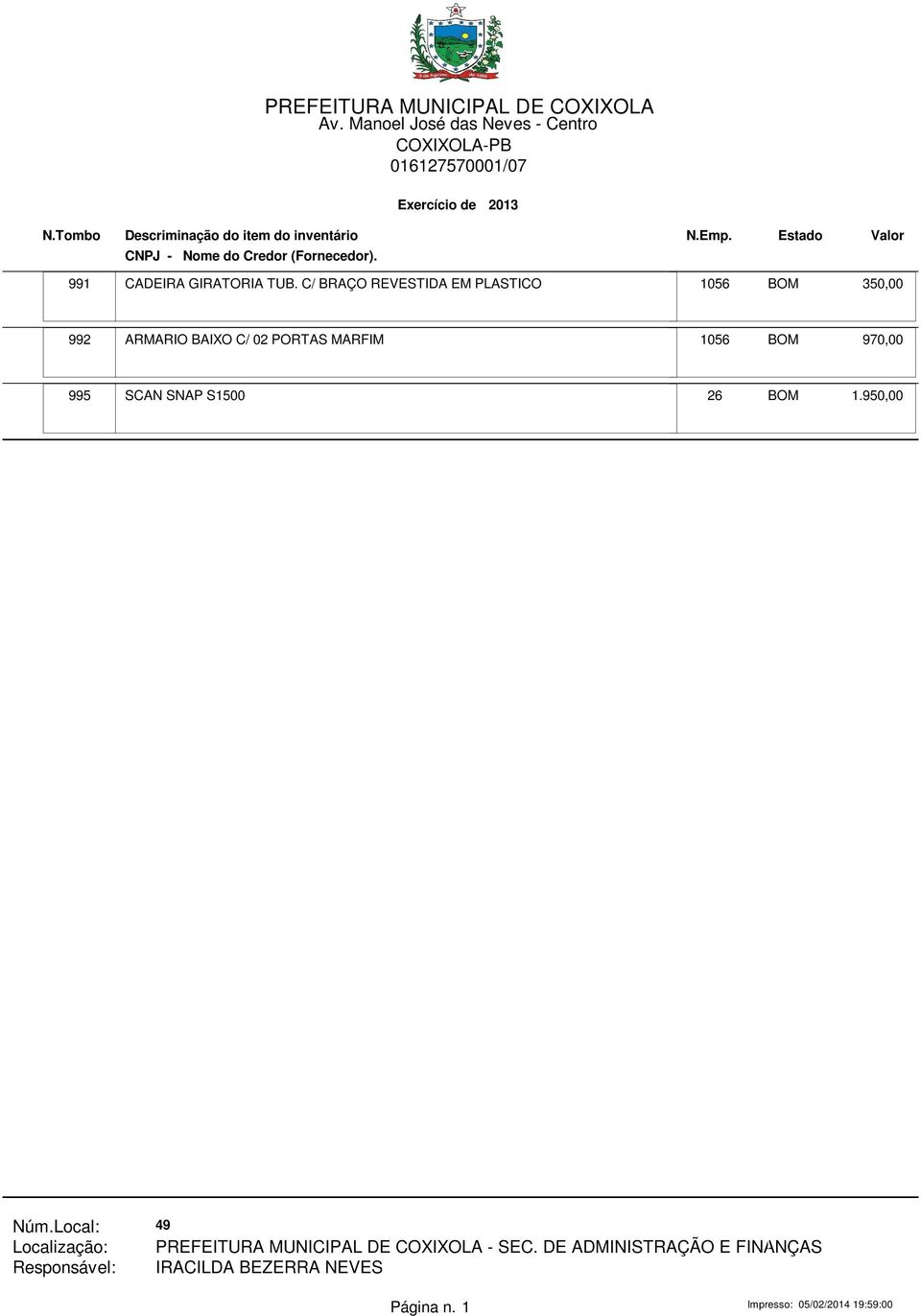 PORTAS MARFIM 1056 BOM 970,00 995 SCAN SNAP S1500 26 BOM 1.