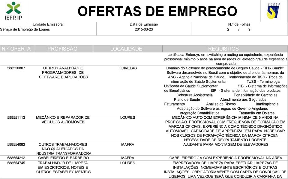 profissional mínimo 5 anos na área de redes ou elevado grau de experiência comprovada Dominio do Software de gerenciamento de Seguro Saude - "THR Saude" Software desenvolvido no Brasil com o objetivo