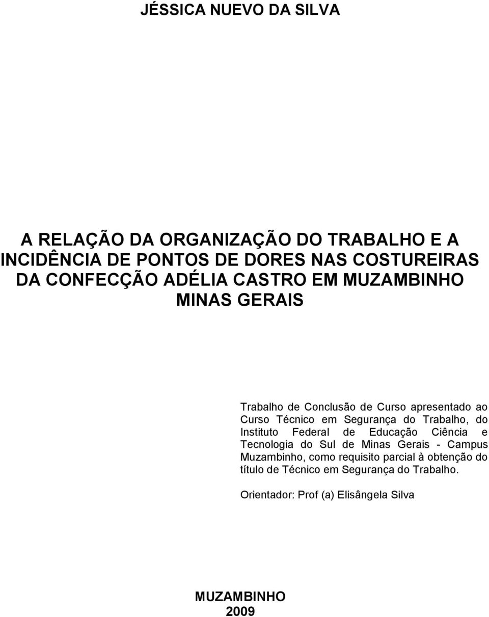 Segurança do Trabalho, do Instituto Federal de Educação Ciência e Tecnologia do Sul de Minas Gerais - Campus Muzambinho,