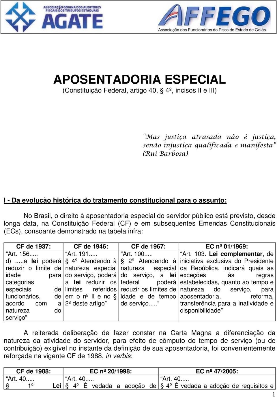 Constitucionais (ECs), consoante demonstrado na tabela infra: CF de 1937: CF de 1946: CF de 1967: EC nº 01/1969: Art. 156... Art. 191... Art. 100... Art. 103. Lei complementar, de d).