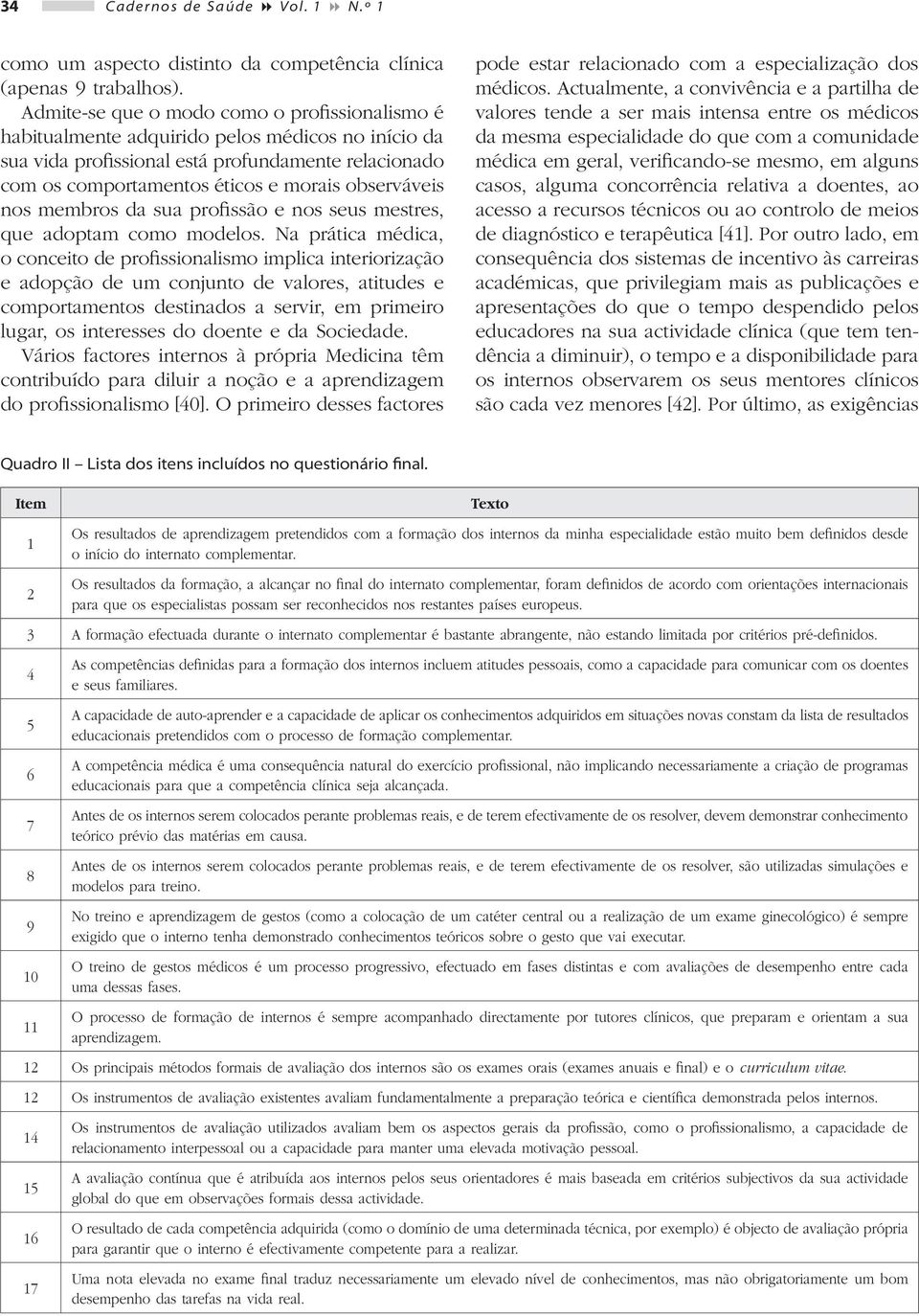 observáveis nos membros da sua profissão e nos seus mestres, que adoptam como modelos.