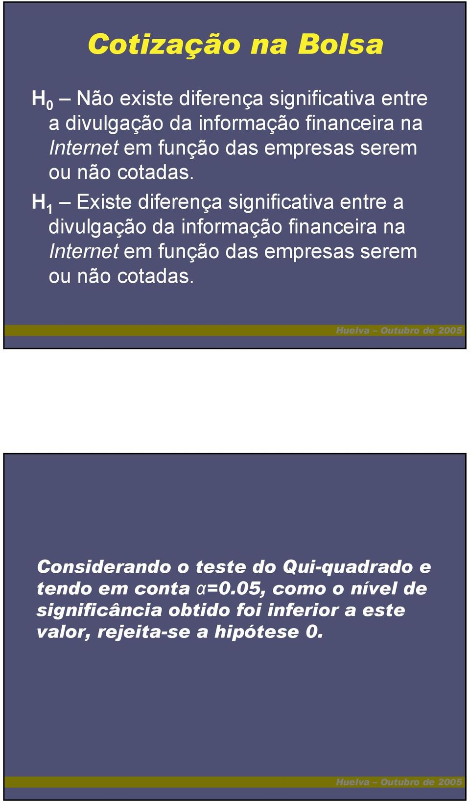 H 1 Existe diferença significativa entre a divulgação da informação financeira na  Considerando o teste do