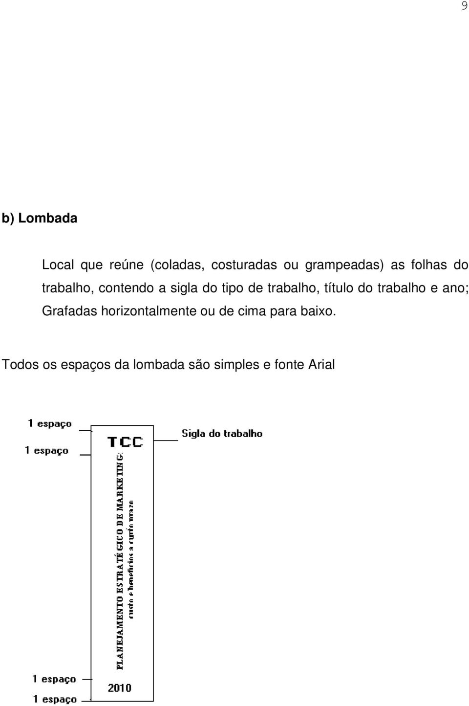 trabalho, título do trabalho e ano; Grafadas horizontalmente ou