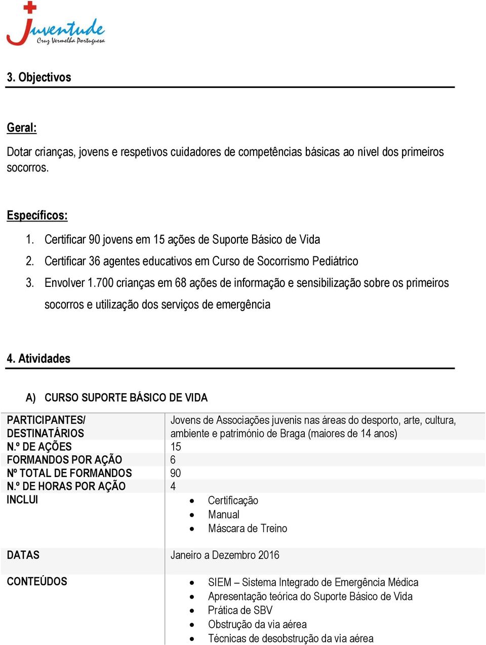 700 crianças em 68 ações de informação e sensibilização sobre os primeiros socorros e utilização dos serviços de emergência 4.